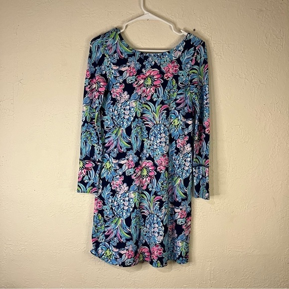 Lilly Pulitzer Kaisley Dual Neck Dress in High Tide Navy Pineapple Paradise - Picture 6 of 10